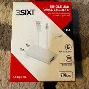 White Single USB Wall Charger with Cable